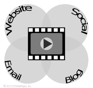video icon over lapping icons for  servicing websites, social media, email and blogs