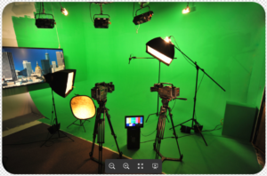 livestream studio with greenscreen